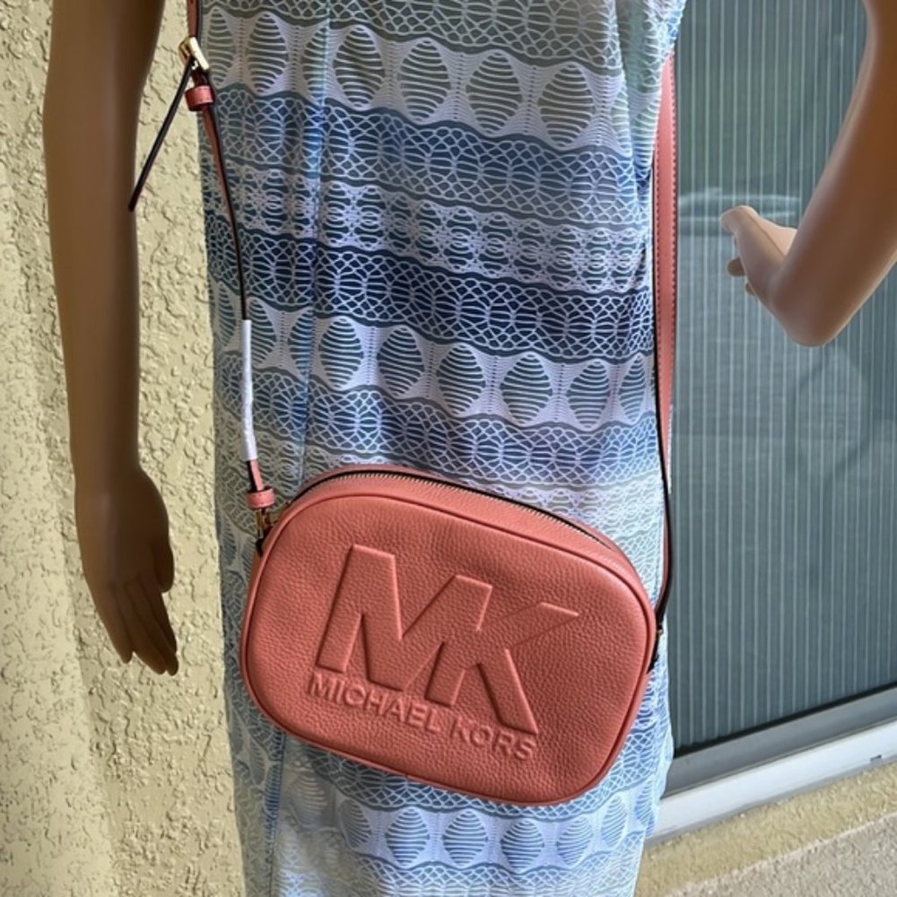 MICHAEL KORS Jet Set Medium Embossed Pebbled Leather Crossbody Bag Sherbert - Picture 10 of 16